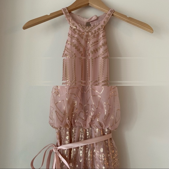 Angelina Faccenda 20475 - Blush Sequin Floor Length Dress Keyhole Back - size 4 - Picture 4 of 13